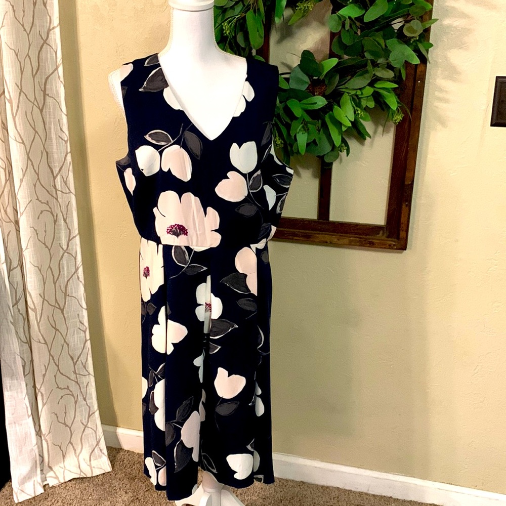 AnnTaylor Blue Floral Pleated Garden Party Office Church Dress size 16 - Picture 3 of 14